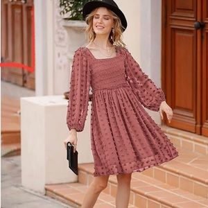 BTFBM Square Neck smocked babydoll Swiss dot dress XL NWOT